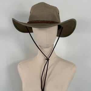 Barmah Hats of Australia Khaki Wide Brim Chin Strap Mesh Safari Hat  Sz XL